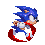 Four pixelated Sonic the Hedgehog frames show motion with red speed trails, blue spines, white gloves, and brown accents on a gray background.