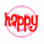A 4x3 contact sheet of animated AIM buddy icons showing a pink smiley face with the word "happy" in various colors across multiple frames.