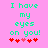 Pixelated green text on pink background reads "I have my eyes on you!" with red and light-red hearts below, two versions differ in heart arrangement.