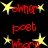 Red text and yellow stars on black background; animated sequence cycles through 'owner', 'post', 'Whore' with star positions shifting.