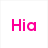 Six -aligned 'Hia' text icons in distinct colors with pixelated lettering and a central circular pixel cluster