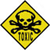 Yellow diamond-shaped icon with black skull and crossbones symbol, pixelated rendering on white background.