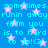 Blue background with repeating light pink stars and cyan text reading 'sometimes runnin away from you is to hard to do!<(3' in a pixelated style.