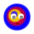 Two circular animated buddy icons with concentric color rings and simple facial features, displayed side-by-side in a contact sheet format.
