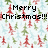 Pixelated holiday-themed icon with 'Merry Christmas!!!' text over repeating red, green, and light blue tree shapes on a white background.