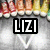 A pixelated static image features a black rectangular frame with white text 'LIZI' centered over a blurred background of indistinct shapes and colors.