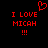 Red pixelated text and symbols on black background with heart symbol above text.