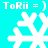 Pixelated white snowflakes on cyan background with repeated "ToRii = )" text in pixel font, arranged in a