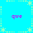 Pixelated cyan background with yellow decorative borders and four purple "qwe" text instances arranged symmetrically.