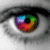 A four- shows a grayscale eye with animated color changes and overlaid text, each displaying distinct phrases