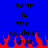 Blue background with black pixelated text reading 'sean is the coolest evo' and red flame-like shapes at the bottom.