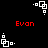 Pixelated white geometric shapes on black background with red text "Evan" in four positions.