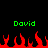 Green text reading 'David' appears twice above red pixelated flames on a black background.