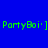Green pixelated text 'PartyBoi:]' on four colored backgrounds in a with no visible animation changes