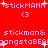 Red background with pink pixelated text and white sparkles; repeated 'stickMANN' and 'gangstaBEA' phrases in multiple
