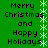 Green background with white snowflake border and repeated black text reading "Merry Christmas and Happy Holidays" in pixelated font.
