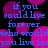Blue pixelated text on black background with overlapping magenta circles, repeating phrases about living forever.