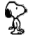 Black-and-white pixelated cartoon dog character with large head, single visible eye, and simplified body standing upright on a gray background.