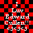 Red and black checkered background with white text reading 'I Luv Edward Cullen!!! <3<3<3' in two identical vertical