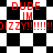 Red text on black-and-white checkered background with two distinct animation states showing shifting patterns of squares and repeated 'DUDE IM DIZZY' phrases.