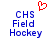 Blue pixelated text 'CHS Field Hockey' appears below a red pixelated heart symbol on a white background.