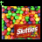 Animated sequence of a red rectangular box with 'Snickers' text over colorful pixelated background, showing sequential changes in surrounding text labels.