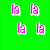 Green and pink background split into quadrants with 'la' text in corresponding colors, Elmo faces below with 'ELMO'S WORLD' text on left.