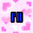 Pixelated icon with pink heart background and blue 'PO' text, transitioning to green 'love him' text over blurred anime-style character image.