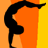 Black silhouette of a person in a backbend pose against an orange and yellow gradient background.