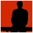 Silhouette of a person in a seated pose with arms crossed, transitioning through to a standing pose with arms raised above head against red and gray backgrounds