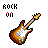 Pixelated electric guitar icons with 'ROCK' text and red 'on' indicators, displayed in a on white background