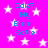 A static image with a bright pink background filled with white stars, displaying repeated text in cyan font.