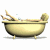 A pixelated contact sheet showing two frames of an animated icon: a golden bathtub with legs on the left and green text "Original Icons .com" on a dark green background on the right.