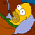 Pixelated yellow cartoon character with large white eyes and black pupils, wearing a light blue shirt, holding a green object against a brown background.