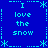 Blue background with cyan text and symbols arranged in a pattern, featuring repeated phrases "I love the snow" surrounded by asterisks and dotted lines