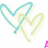 Animated sequence of overlapping heart outlines in cyan and yellow with changing text labels beneath each frame.