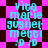 Pixelated text and emoticons on a checkered and star-shaped background with alternating pink and dark brown colors.