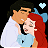 Pixelated cartoon couple in embrace with red-haired woman and dark-haired man, light blue heart above them on black background.