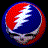 A circular icon with a blue background and red crescent, transitioning through phases to reveal a white lightning bolt on a red circle over a skull face.