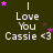 Dark green background with white text reading "I Love You Cassie <3" and pink/purple star animations in various positions across frames.