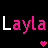 Pixelated text 'Layla' in alternating pink and white letters with small pixel hearts on black background, two of text
