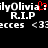 Pixelated text displays 'ilyOlivia' with a red heart symbol replacing the 'o', followed by 'R.I.P' and '<3' symbols on black background.