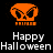 Orange skull icon with crossed bones above text reading "Happy Halloween" on black background, repeated in