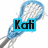 Animated sequence showing a blue lacrosse stick with white mesh netting, overlaid with text reading "Kati Loves Lacrosse" in black letters on cyan backgrounds.