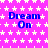A static image with a bright pink background covered in white star patterns, featuring repeated blue text "Dream On"