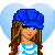 Pixel art of a female character with long brown hair wearing blue cap and striped shirt, standing against light blue heart background with text "Sorry Boys I'm Taken".