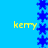 Blue star-shaped icons arranged vertically and horizontally on a bright blue background with yellow text reading 'kerry' in four locations.