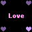 Pixelated heart shapes and pink text on a black background, with multiple heart clusters and repeated 'Love' text in a