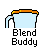 A 4x4 contact sheet of a pixel art animated icon showing the blending process of a blender with red liquid, featuring text labels and control buttons.