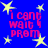 Blue background with yellow stars and pink text reading "i cant wait 4 prom" in pixelated font.
